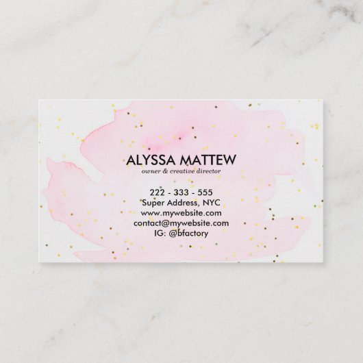 Roze Gold Glitter-Waterverf, aangepast script Visitekaartje (Achterkant)