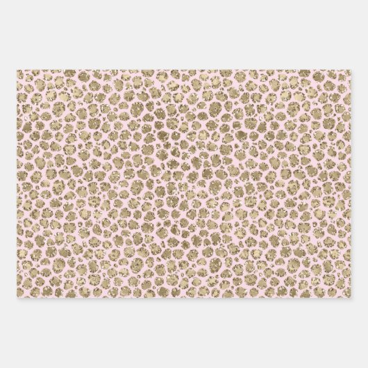 Roze Gold Glitz Sparkle Leopard Print Inpakpapier Vel (Voorkant 3)
