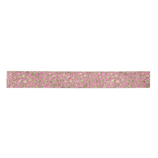 Roze Gold Glitz Sparkle Leopard Print Satijnen Lint (Voorkant)