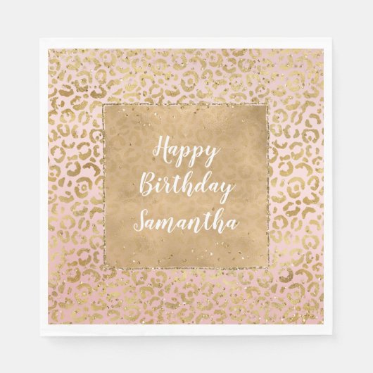 Roze Gold Glitz Sparkle Leopard Print Servet (Voorkant)