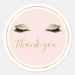 Roze Gold Glitzy Black Eyelashes Hartelijk dank Ronde Sticker