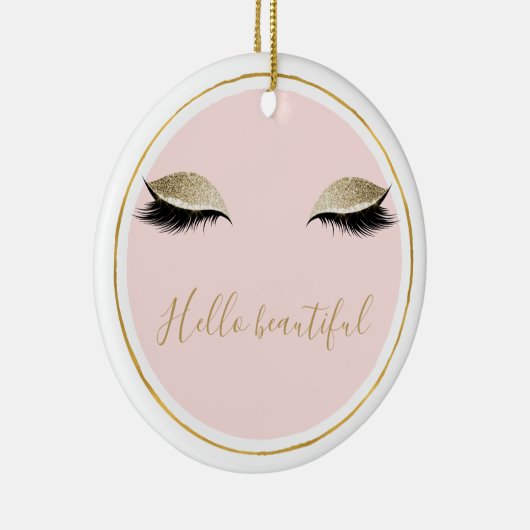 Roze Gold Glitzy Black Eyelashes Keramisch Ornament (Rechts)