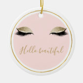 Roze Gold Glitzy Black Eyelashes Keramisch Ornament (Voorkant)