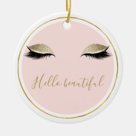 Roze Gold Glitzy Black Eyelashes Keramisch Ornament