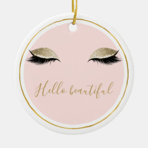 Roze Gold Glitzy Black Eyelashes Keramisch Ornament