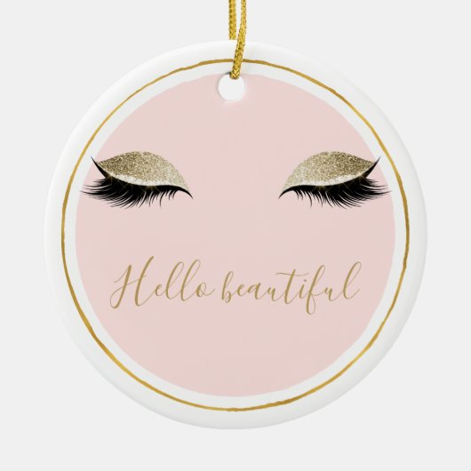 Roze Gold Glitzy Black Eyelashes Keramisch Ornament (Voorkant)