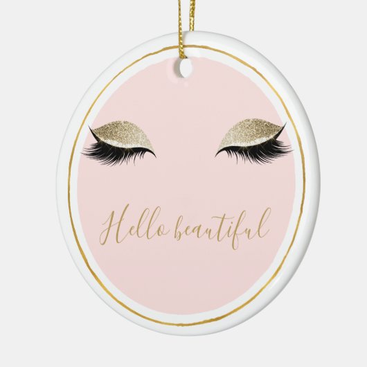 Roze Gold Glitzy Black Eyelashes Keramisch Ornament (Links)