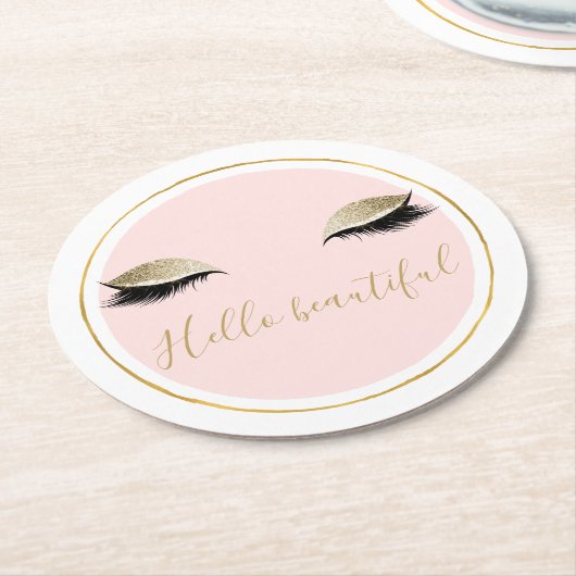 Roze Gold Glitzy Black Eyelashes Ronde Kartonnen Onderzetter (Gebogen)