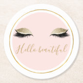 Roze Gold Glitzy Black Eyelashes Ronde Kartonnen Onderzetter (Voorkant)