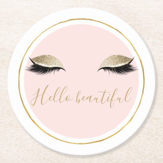 Roze Gold Glitzy Black Eyelashes Ronde Kartonnen Onderzetter (Voorkant)