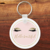 Roze Gold Glitzy Black Eyelashes Sleutelhanger (Voorkant)