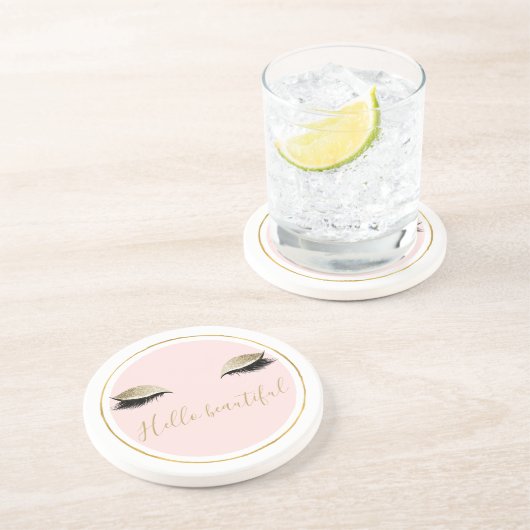 Roze Gold Glitzy Black Eyelashes Zandsteen Onderzetter (Zijkant)