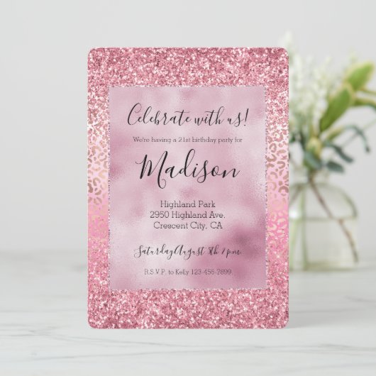 Roze Gold Glitzy Glitter Ombre Leopard Print Kaart (Staand voorkant)