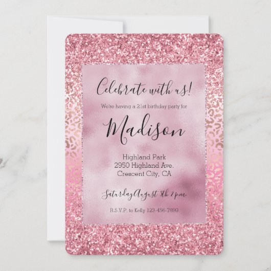 Roze Gold Glitzy Glitter Ombre Leopard Print Kaart (Voorkant)