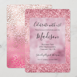 Roze Gold Glitzy Glitter Ombre Leopard Print Kaart
