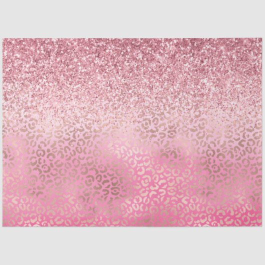 Roze Gold Glitzy Glitter Ombre Leopard Print Tissuepapier (Voorkant)