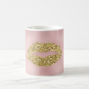 Roze Gold Glitzy Kiss Lips Koffiemok