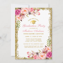 Roze Gold Graduation Party Glitter Invitation Kaart