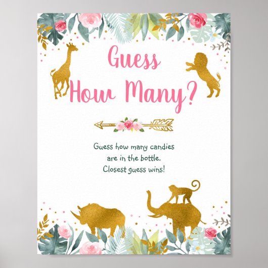 Roze Gold Greenery Safari die raden hoeveel spelge Poster (Voorkant)