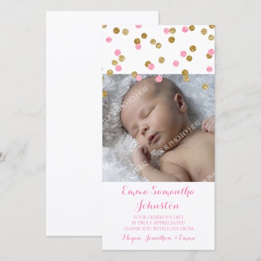 Roze Gold Hartelijk dank Baby shower fotokaarten Bedankkaart (Voorkant / Achterkant)