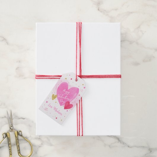 Roze Gold Hearts Happy Valentijnsdag Cadeaulabel (Met Touw)
