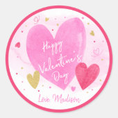 Roze Gold Hearts Happy Valentijnsdag Ronde Sticker (Voorkant)