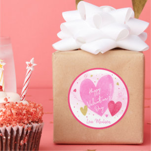 Roze Gold Hearts Happy Valentijnsdag Ronde Sticker