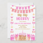 Roze Gold Hip Hip Hooray 2e verjaardag Uitnodiging (Voorkant)