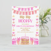 Roze Gold Hip Hip Hooray 2e verjaardag Uitnodiging (Staand voorkant)