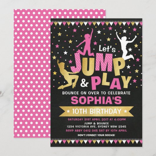 Roze Gold Jump Verjaardag Trampoline Bounce House Kaart (Voorkant / Achterkant)