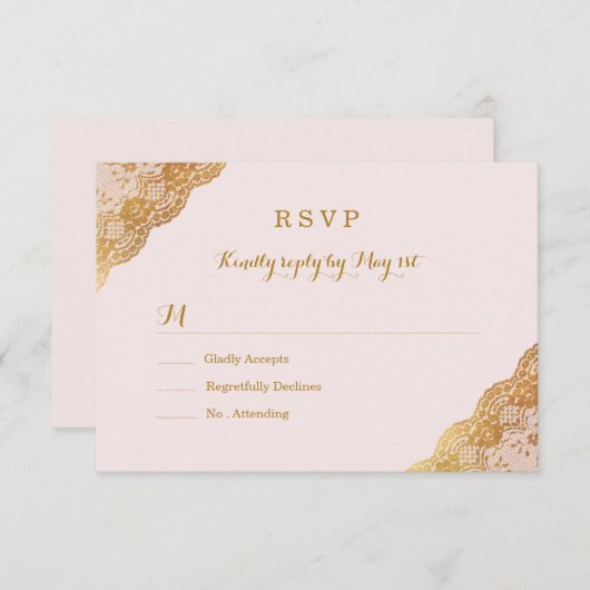 Roze Gold Lace RSVP (Voorkant / Achterkant)