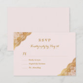Roze Gold Lace RSVP Kaartje (Voorkant / Achterkant)
