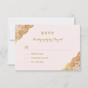 Roze Gold Lace RSVP Kaartje