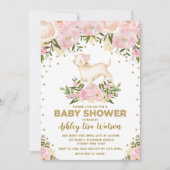 Roze Gold Lamb Baby shower Blush Floral Invitation Kaart (Voorkant)