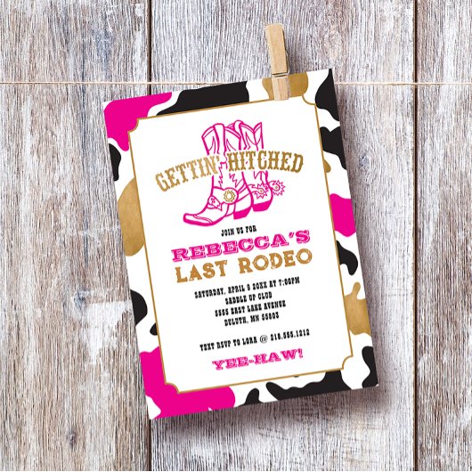 Roze Gold Last Rodeo Bachelorette Party Invitation Kaart