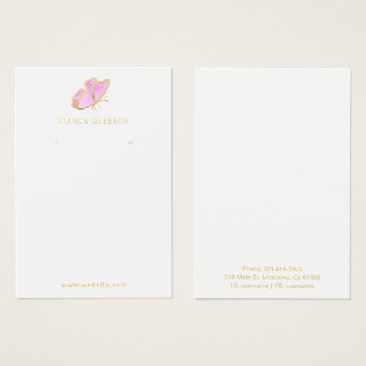 Roze Gold legant Butterfly Earling Display Card Visitekaartje (Voorkant /achterkant)