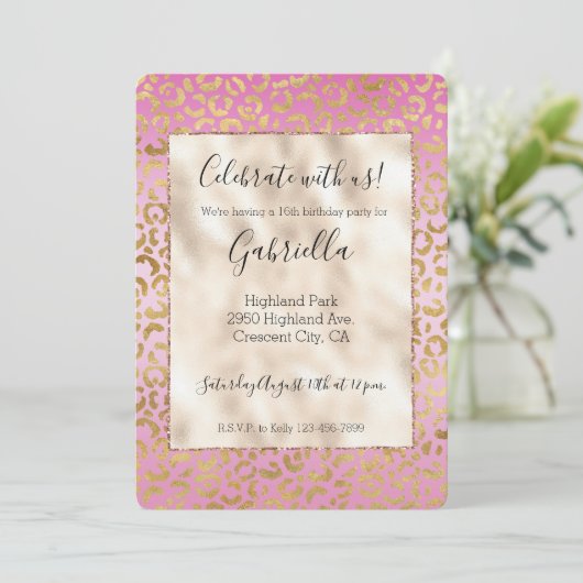 Roze Gold-leopard-printer Kaart (Staand voorkant)