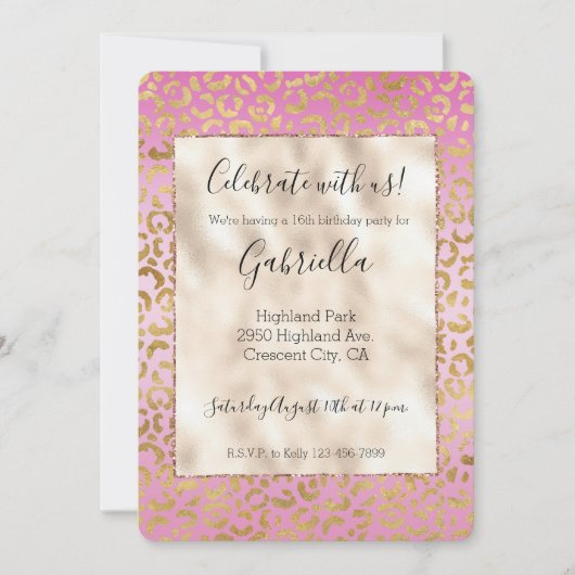 Roze Gold-leopard-printer Kaart (Voorkant)
