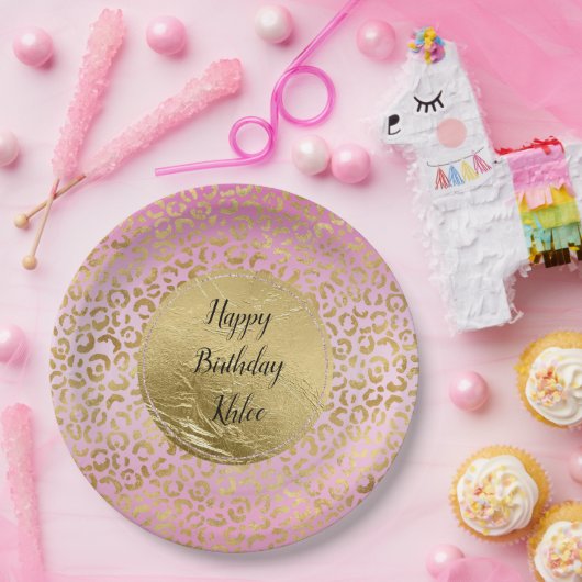  Roze Gold-leopard-printer   Papieren Bordje (Feest)