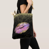 *~* Roze Gold Lips Gold Glitter Black Tote Bag (Dichtbij)