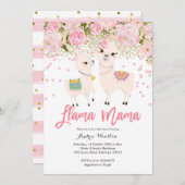 Roze Gold Llama Mama Baby shower Uitnodiging (Voorkant / Achterkant)