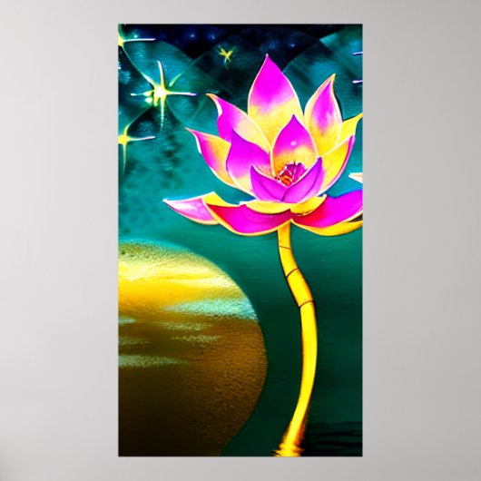 Roze Gold Lotus Flower met Full Moon Reflection Poster (Voorkant)