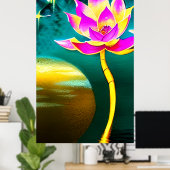 Roze Gold Lotus Flower met Full Moon Reflection Poster (Thuiskantoor)