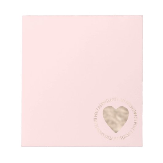 Roze Gold Love Peace Kindness Heart inspirerend Notitieblok (Voorkant)