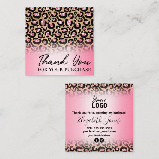 Roze Gold-luipaard afdrukken Hartelijk dank voor u Vierkante Visitekaartje (Voorkant / Achterkant)