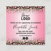 Roze Gold-luipaard afdrukken Hartelijk dank voor u Vierkante Visitekaartje (Achterkant)
