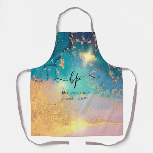 Roze Gold Marble Business Personeel Uniform Monogr Schort (Voorkant)