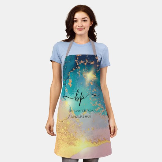 Roze Gold Marble Business Personeel Uniform Monogr Schort (Gedragen)