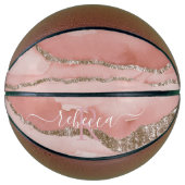Roze Gold Marble Monogram Calligrafie Script Name Basketbal (Voorkant)