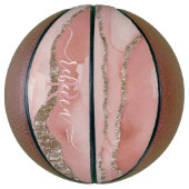 Roze Gold Marble Monogram Calligrafie Script Name Basketbal (Verticaal)